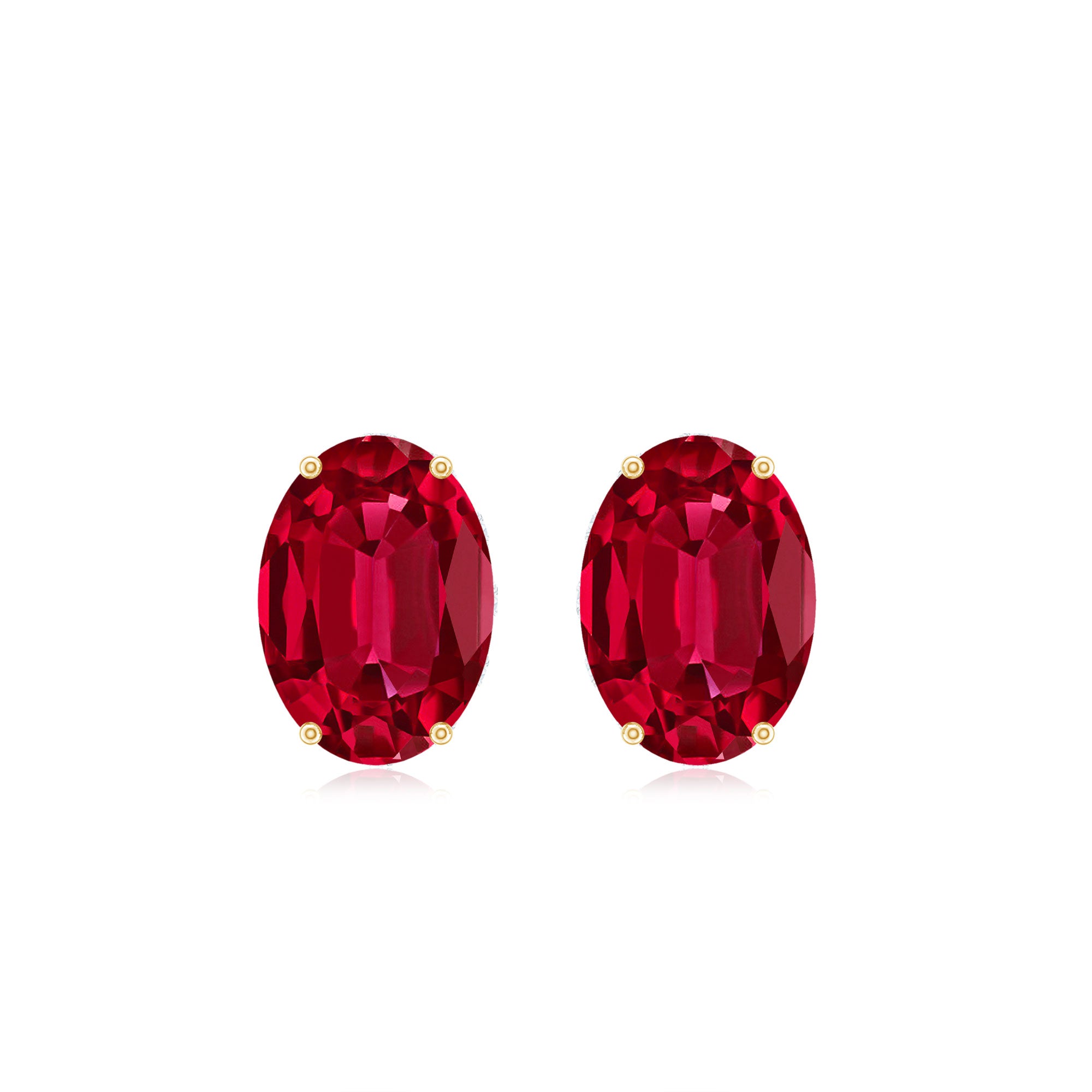 3.25 CT Oval Lab-Created Ruby Solitaire Stud Earrings with Diamond Lab Created Ruby - ( AAAA ) - Quality - Rosec Jewels