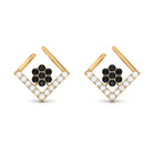 1/4 CT Created Black Diamond and Diamond Floral Stud Earrings Lab Created Black Diamond - ( AAAA ) - Quality - Rosec Jewels