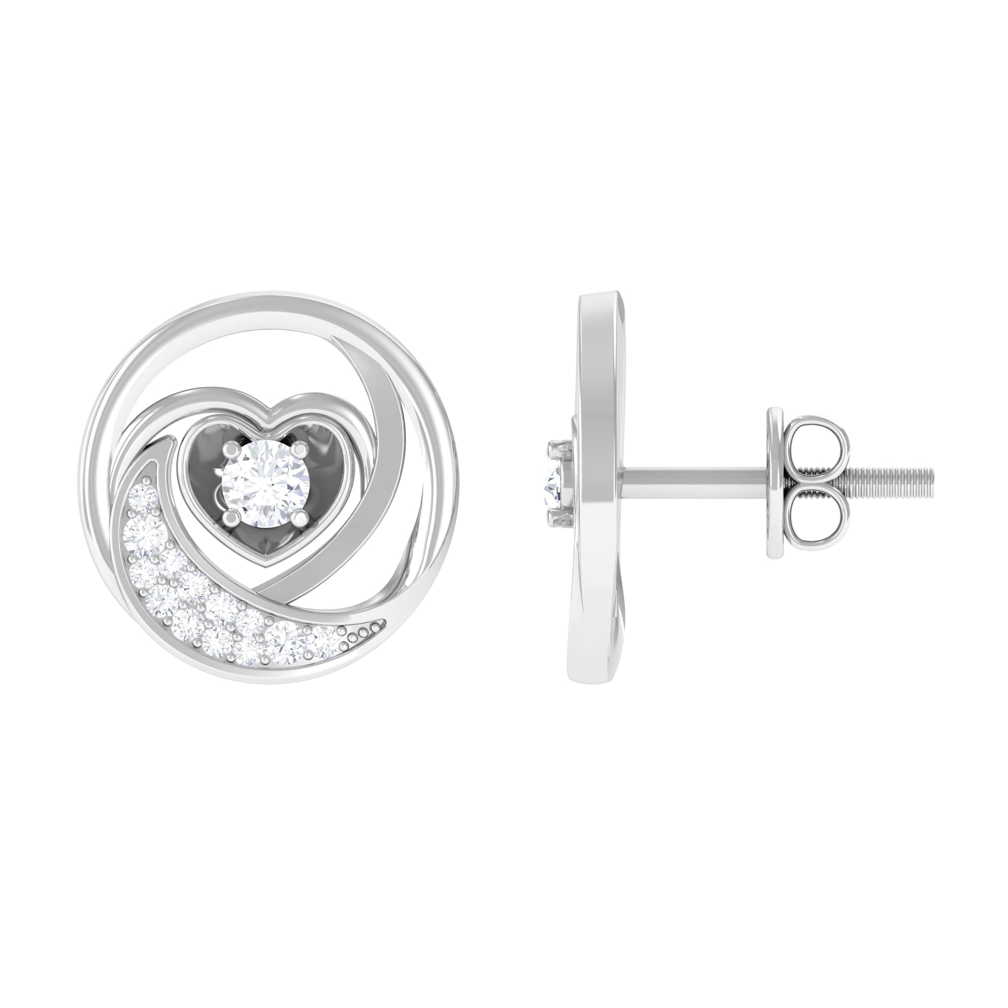 0.25 CT Moon Heart Stud Earrings with Certified Moissanite Moissanite - ( D-VS1 ) - Color and Clarity - Rosec Jewels