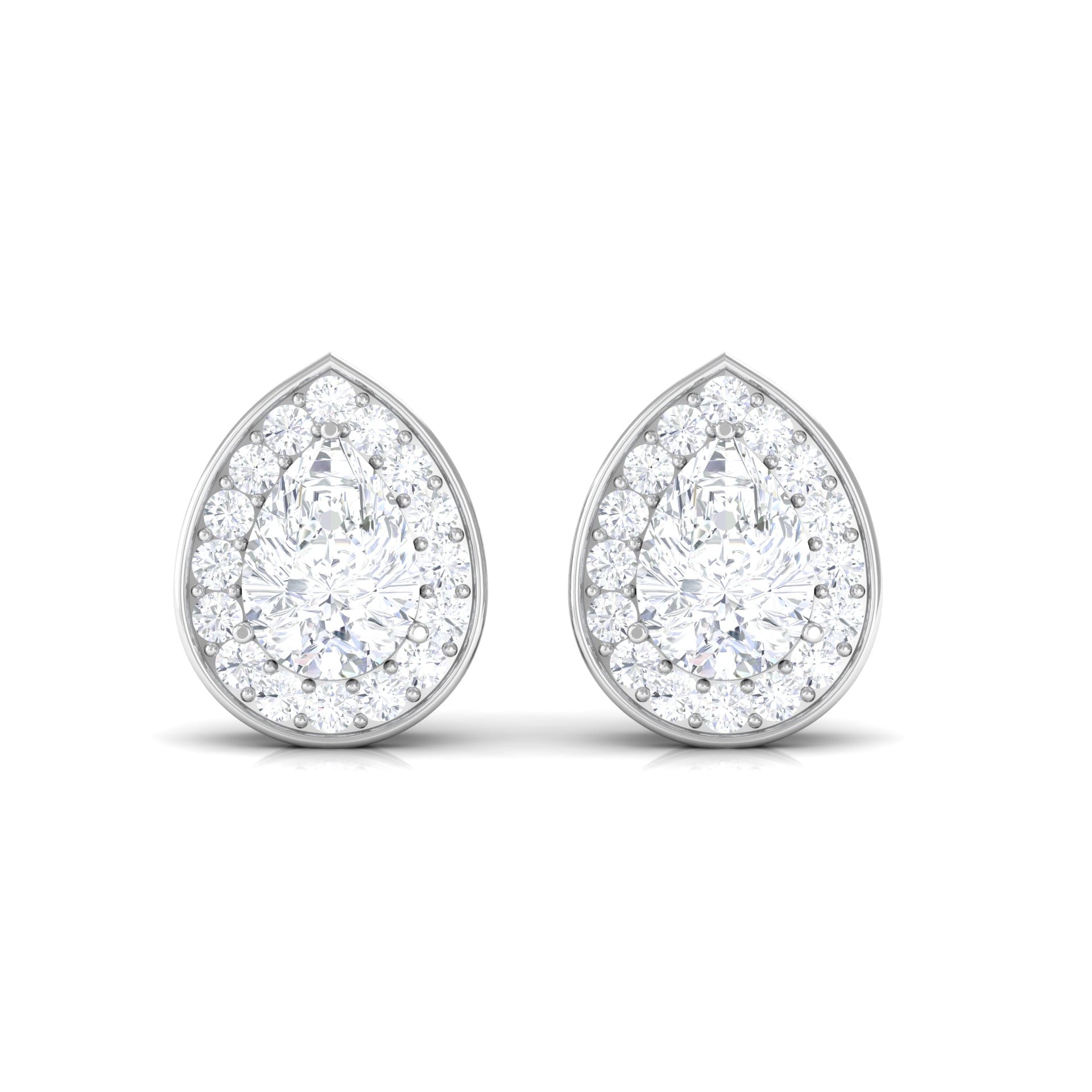 2.25 CT Pear Shaped Moissanite Classic Halo Stud Earrings Moissanite - ( D-VS1 ) - Color and Clarity - Rosec Jewels