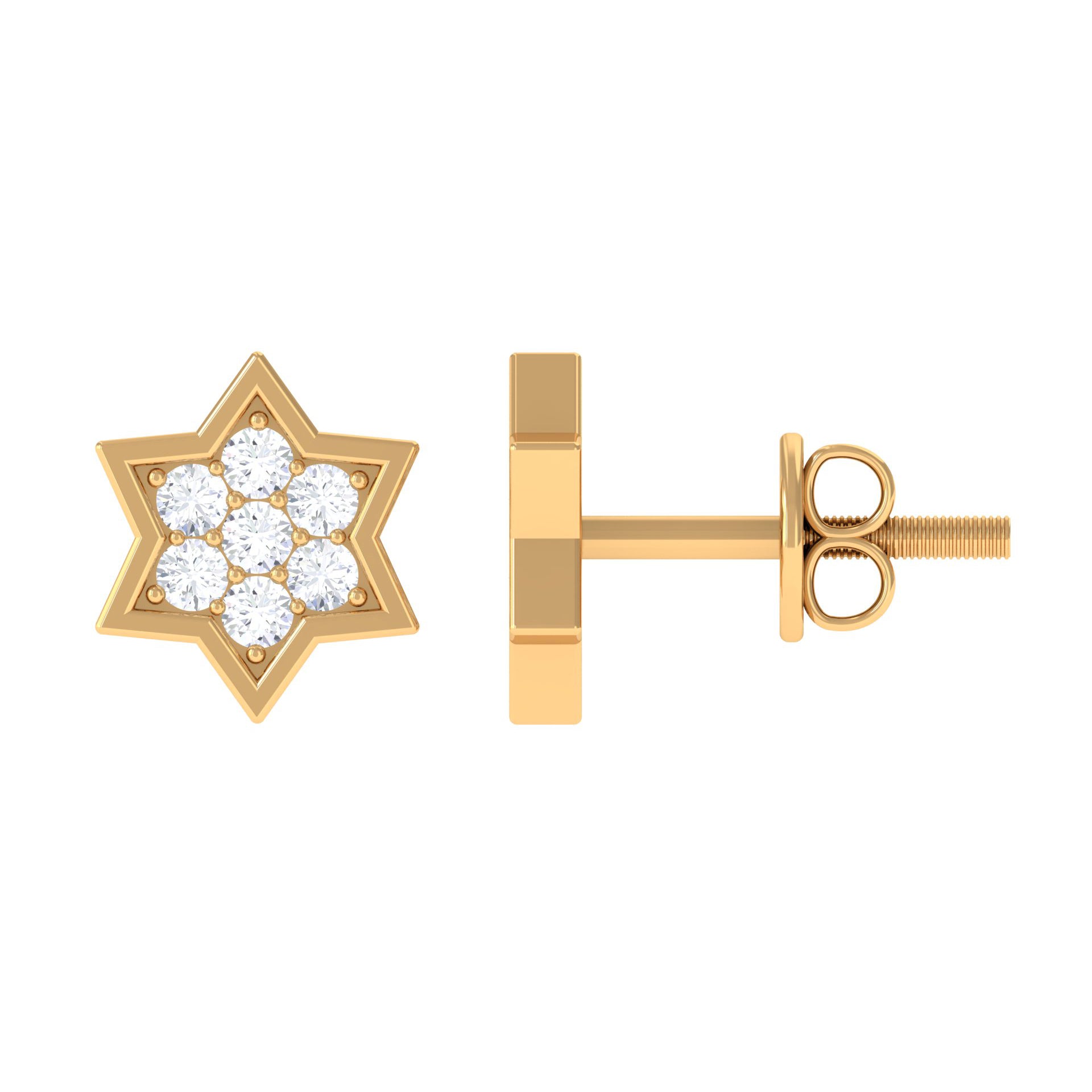 1/4 CT Round Cut Genuine Diamond Gold Star Stud Earrings Diamond - ( HI-SI ) - Color and Clarity - Rosec Jewels