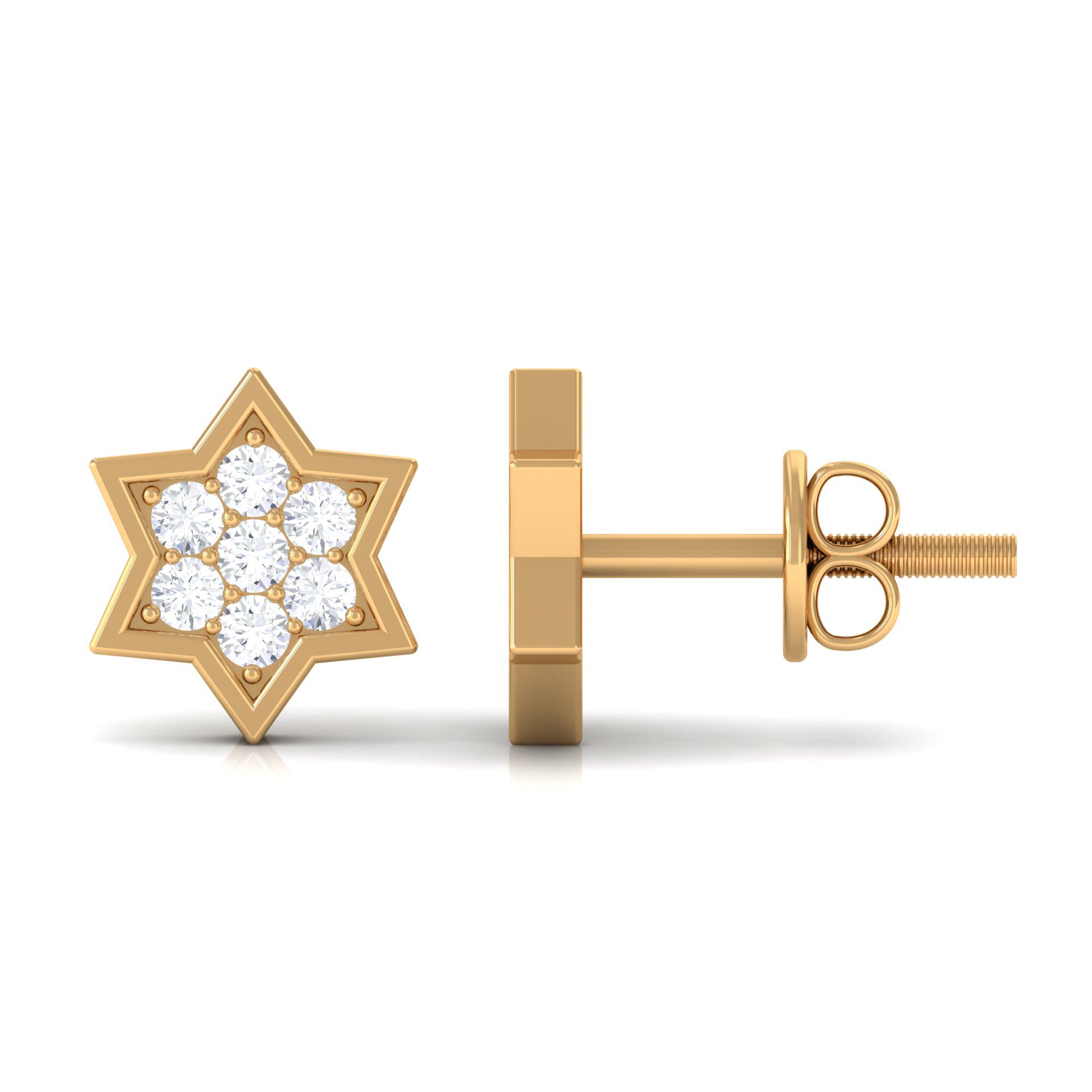 1/4 CT Round Cut Genuine Diamond Gold Star Stud Earrings Diamond - ( HI-SI ) - Color and Clarity - Rosec Jewels