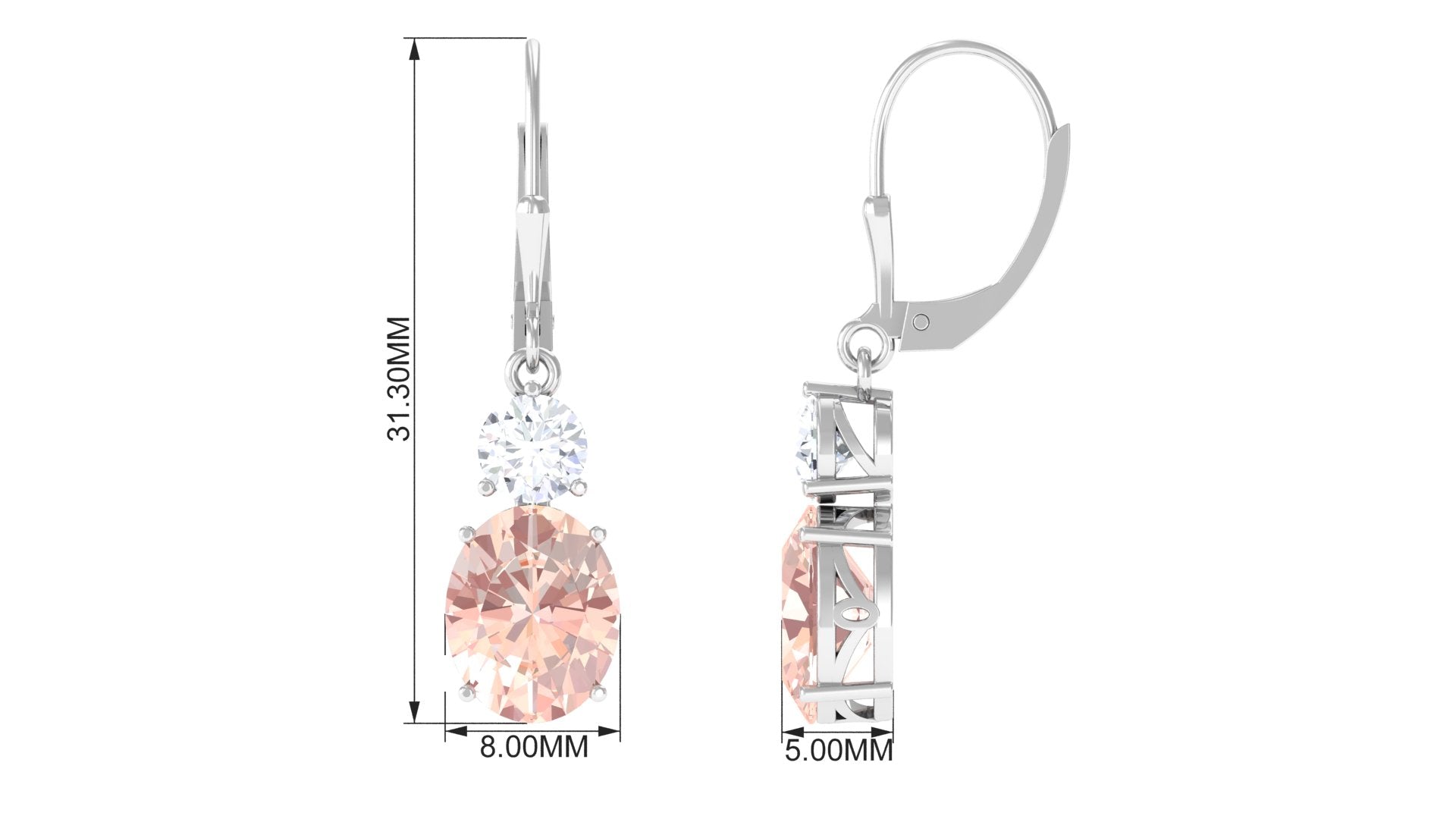 Certified Natural Morganite Drop Leave Back Earrings Morganite - ( AAA ) - Quality - Rosec Jewels