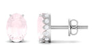 Rose Quartz Oval Stud Earrings with Diamond Rose Quartz - ( AAA ) - Quality - Rosec Jewels