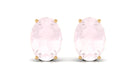 Rose Quartz Oval Stud Earrings with Diamond Rose Quartz - ( AAA ) - Quality - Rosec Jewels