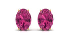 Pink Tourmaline Oval Stud Earrings with Diamond Pink Tourmaline - ( AAA ) - Quality - Rosec Jewels