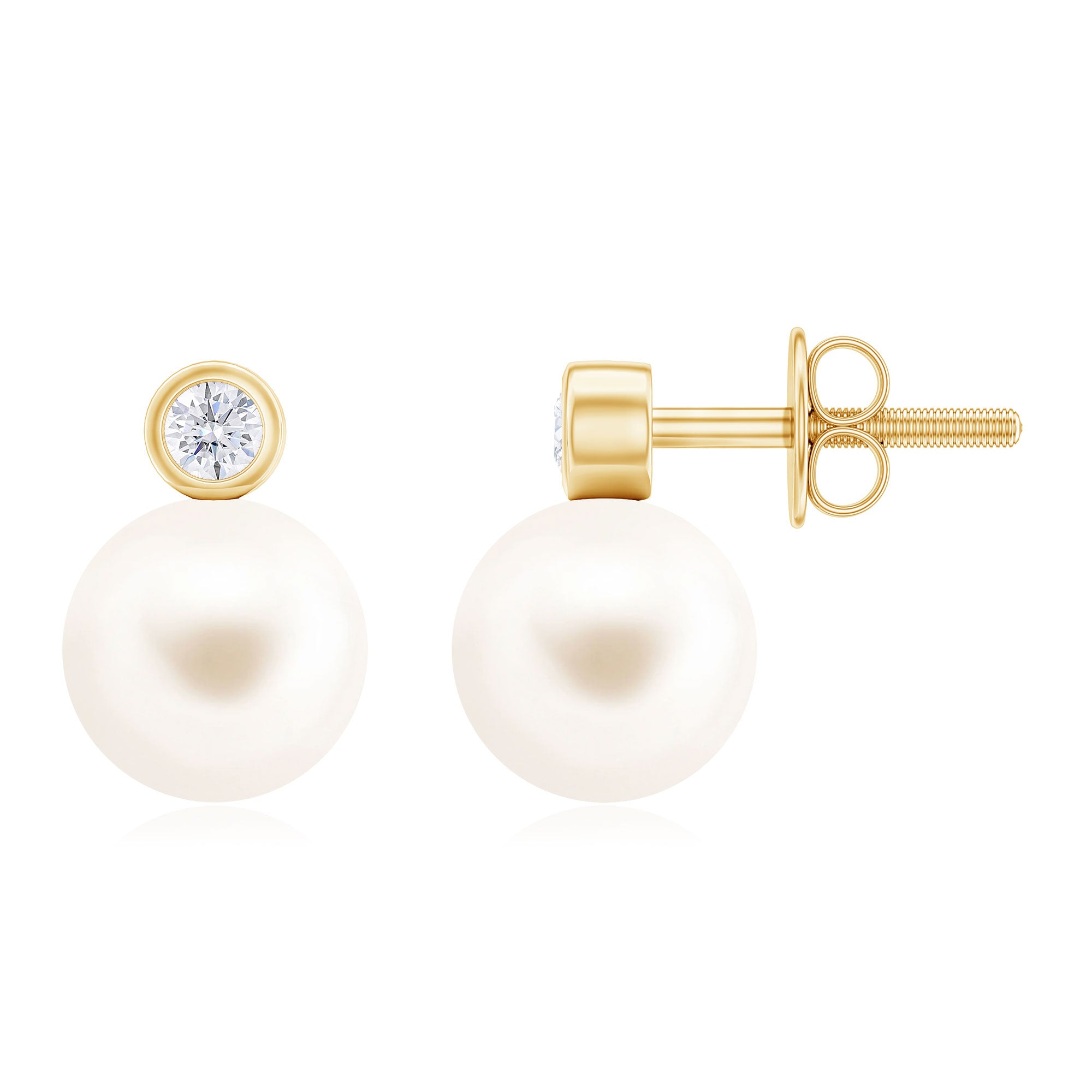 Elegant Freshwater Pearl Earrings with Diamond Freshwater Pearl - ( AAA ) - Quality - Rosec Jewels