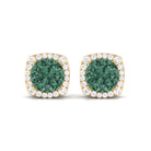 Lab Grown Green Sapphire and Diamond Halo Stud Earrings Lab Created Green Sapphire - ( AAAA ) - Quality - Rosec Jewels