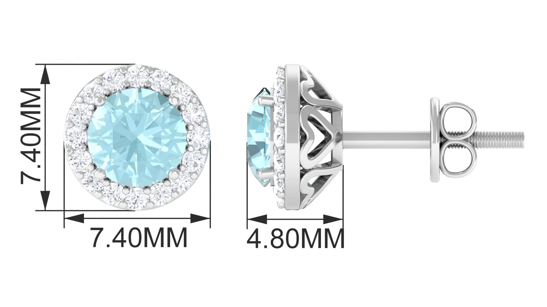 Real Swiss Blue Topaz and Diamond Halo Stud Earrings Sky Blue Topaz - ( AAA ) - Quality - Rosec Jewels