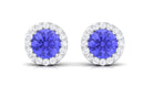 Real Tanzanite Halo Stud Earrings with Dimaond Tanzanite - ( AAA ) - Quality - Rosec Jewels