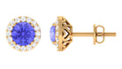 Real Tanzanite Halo Stud Earrings with Dimaond Tanzanite - ( AAA ) - Quality - Rosec Jewels