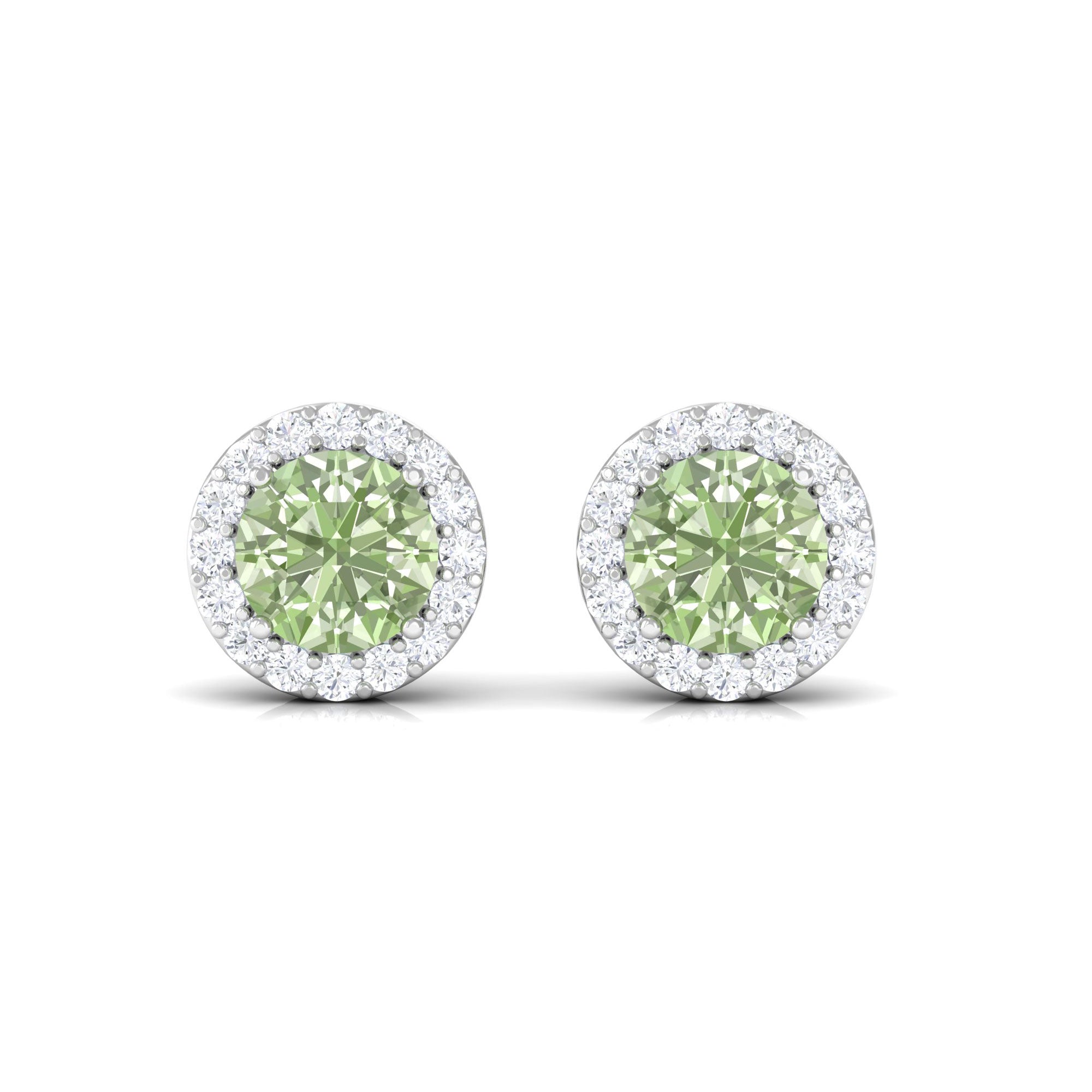 Round Green Sapphire and Diamond Classic Halo Stud Earrings Green Sapphire - ( AAA ) - Quality - Rosec Jewels