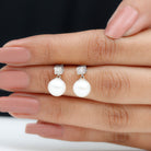 Real Freshwater Pearl Drop with Diamond Stud Earrings Freshwater Pearl - ( AAA ) - Quality - Rosec Jewels