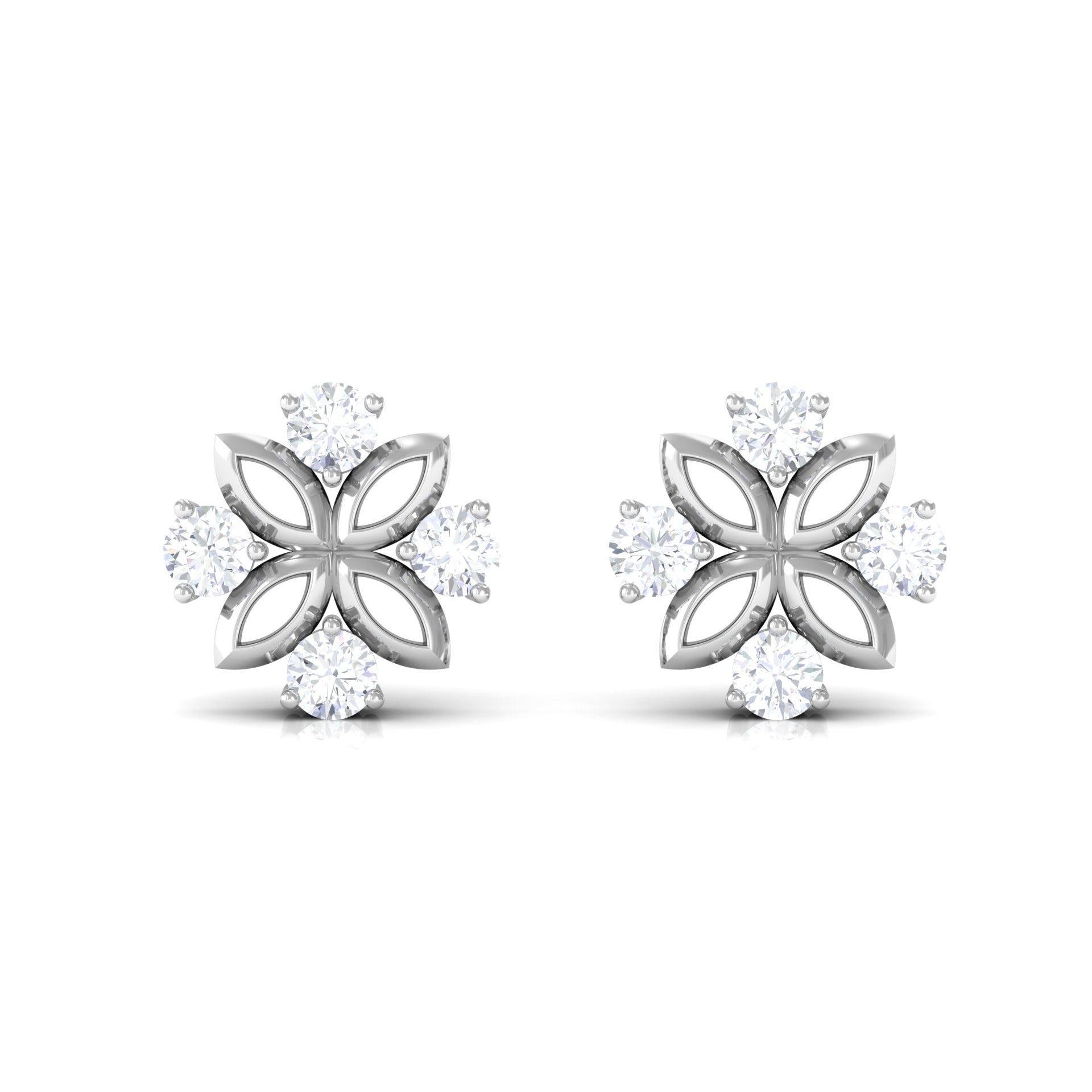 1/4 CT Round Diamond Gold Floral Stud Earrings Diamond - ( HI-SI ) - Color and Clarity - Rosec Jewels