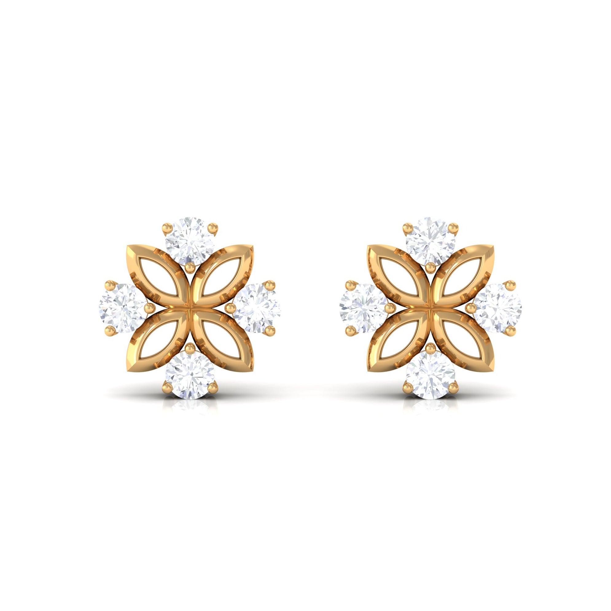 1/4 CT Round Diamond Gold Floral Stud Earrings Diamond - ( HI-SI ) - Color and Clarity - Rosec Jewels