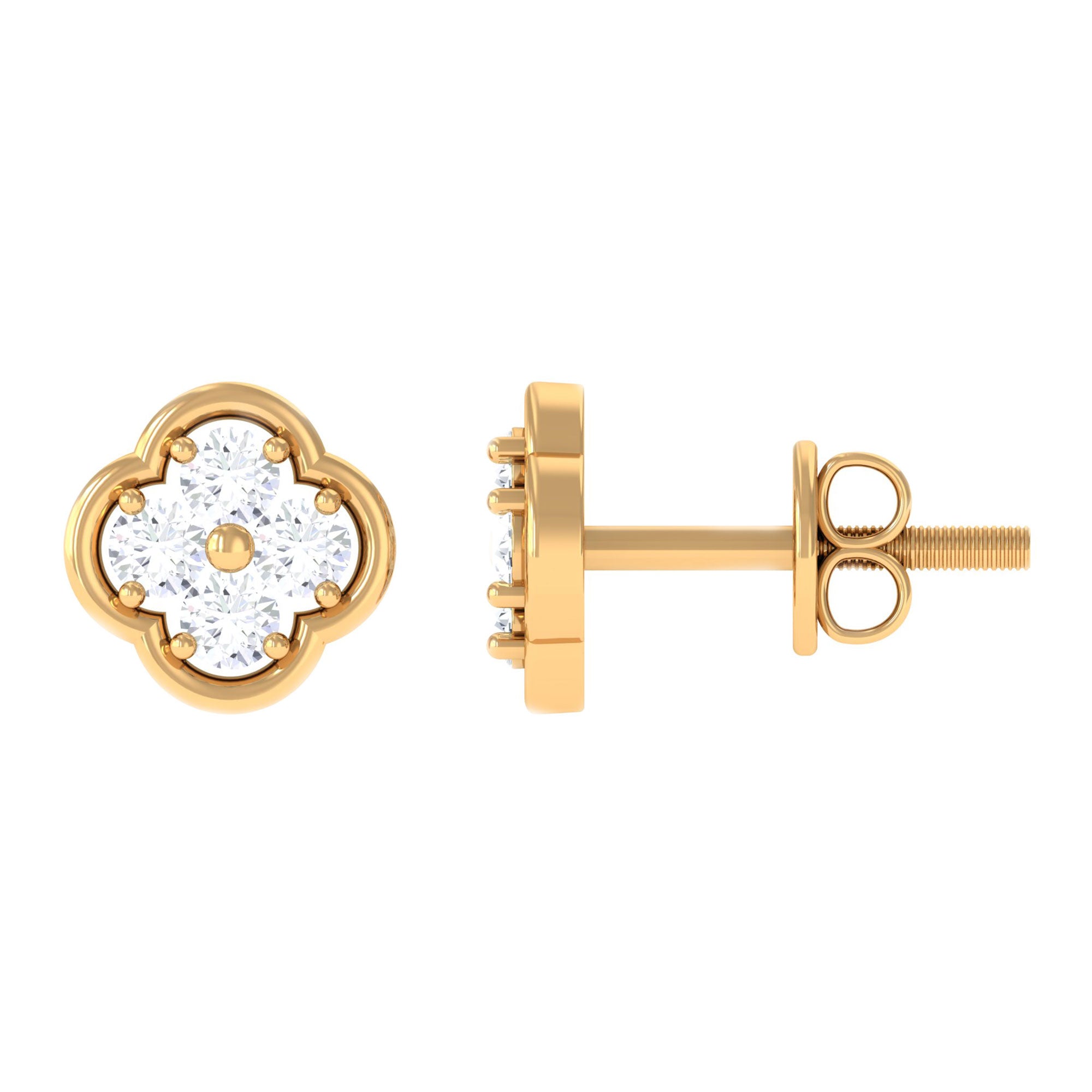 1/2 CT Natural Diamond Floral Stud Earrings in Gold Diamond - ( HI-SI ) - Color and Clarity - Rosec Jewels