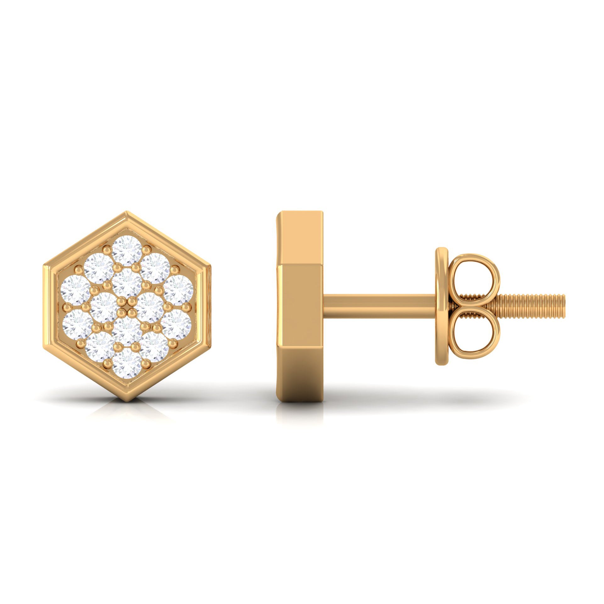 1/4 CT Simple Diamond Gold Hexagon Stud Earrings Diamond - ( HI-SI ) - Color and Clarity - Rosec Jewels