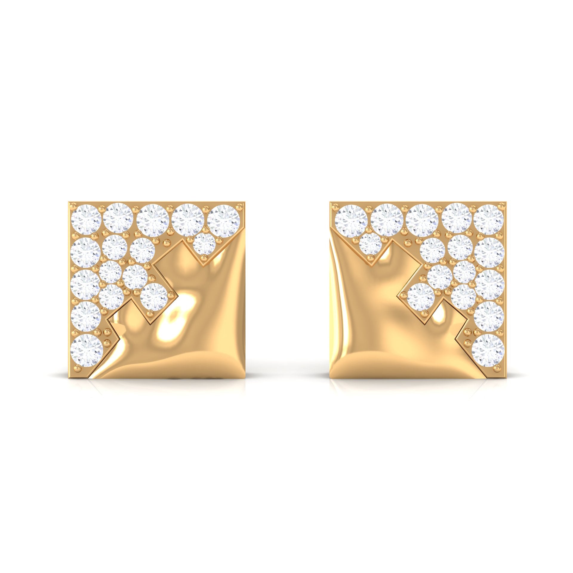 1/4 CT Real Diamond Square Stud Earrings in Gold Diamond - ( HI-SI ) - Color and Clarity - Rosec Jewels