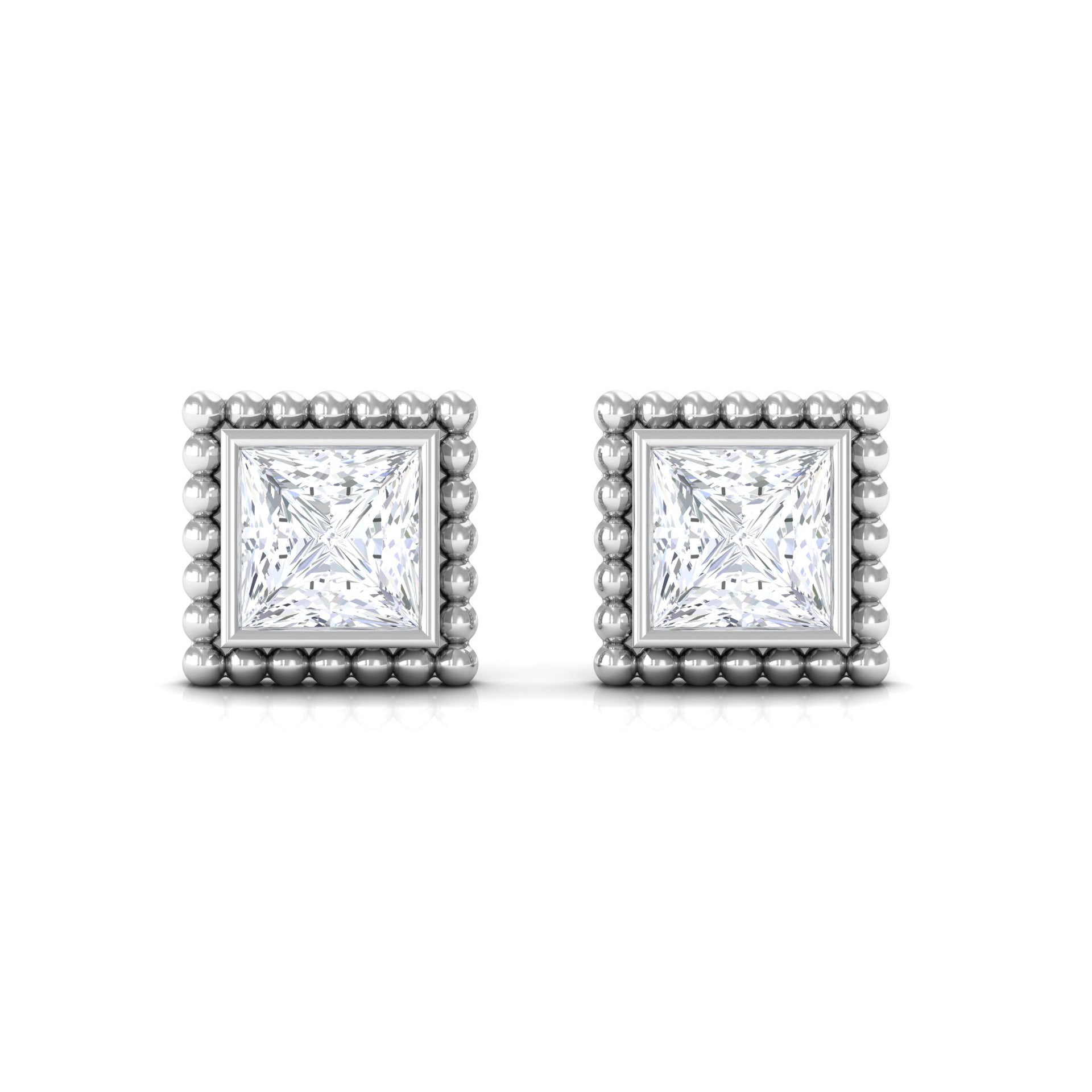 1/4 CT Real Diamond Solitaire Gold Beaded Stud Earrings Diamond - ( HI-SI ) - Color and Clarity - Rosec Jewels