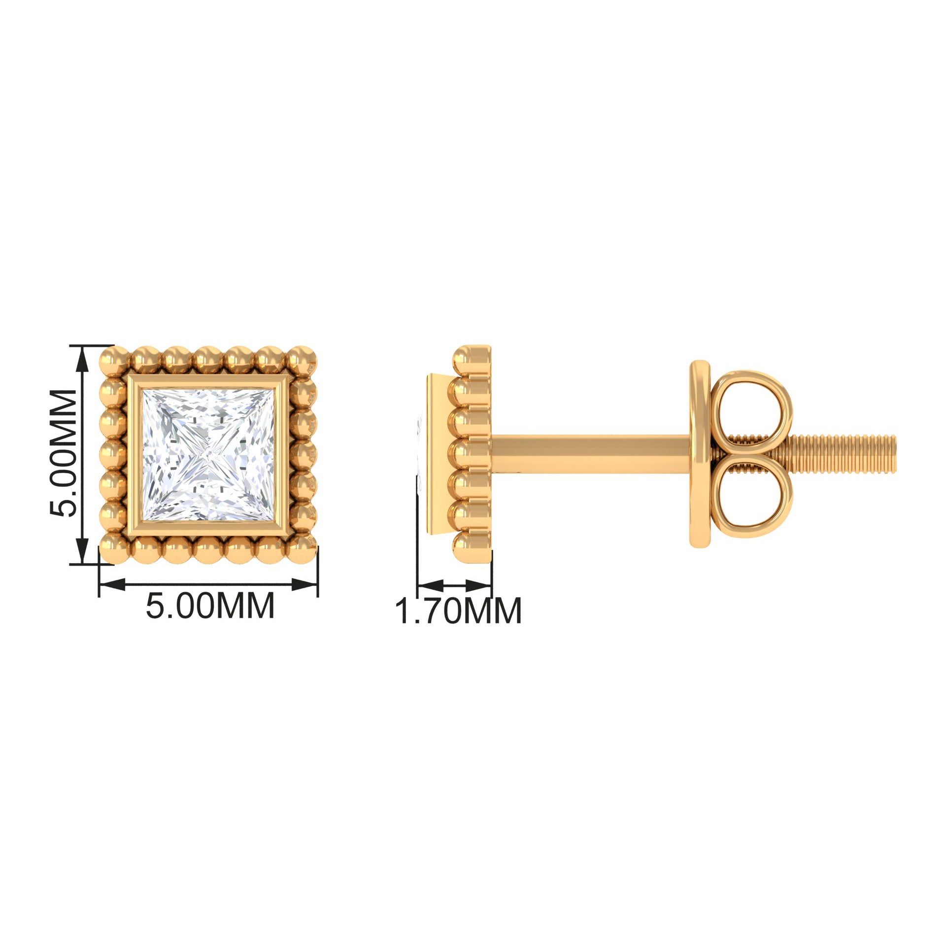 1/4 CT Real Diamond Solitaire Gold Beaded Stud Earrings Diamond - ( HI-SI ) - Color and Clarity - Rosec Jewels