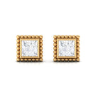 1/4 CT Real Diamond Solitaire Gold Beaded Stud Earrings Diamond - ( HI-SI ) - Color and Clarity - Rosec Jewels