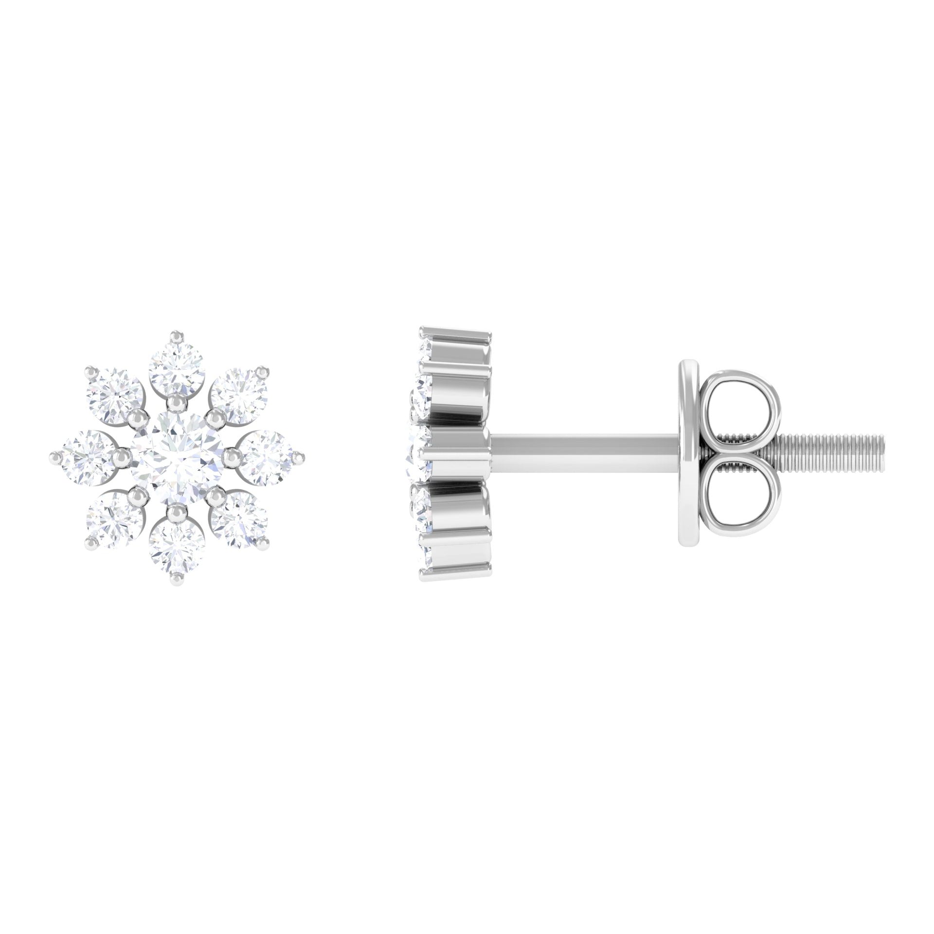 1/4 CT Natural Diamond Flower Stud Earrings in Gold Diamond - ( HI-SI ) - Color and Clarity - Rosec Jewels