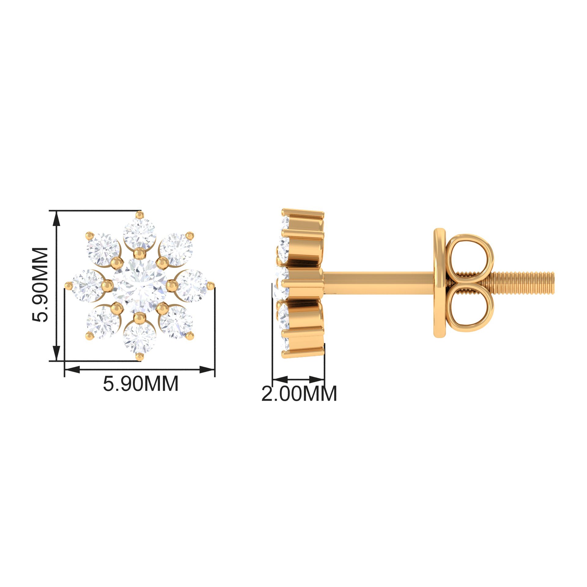 1/4 CT Natural Diamond Flower Stud Earrings in Gold Diamond - ( HI-SI ) - Color and Clarity - Rosec Jewels