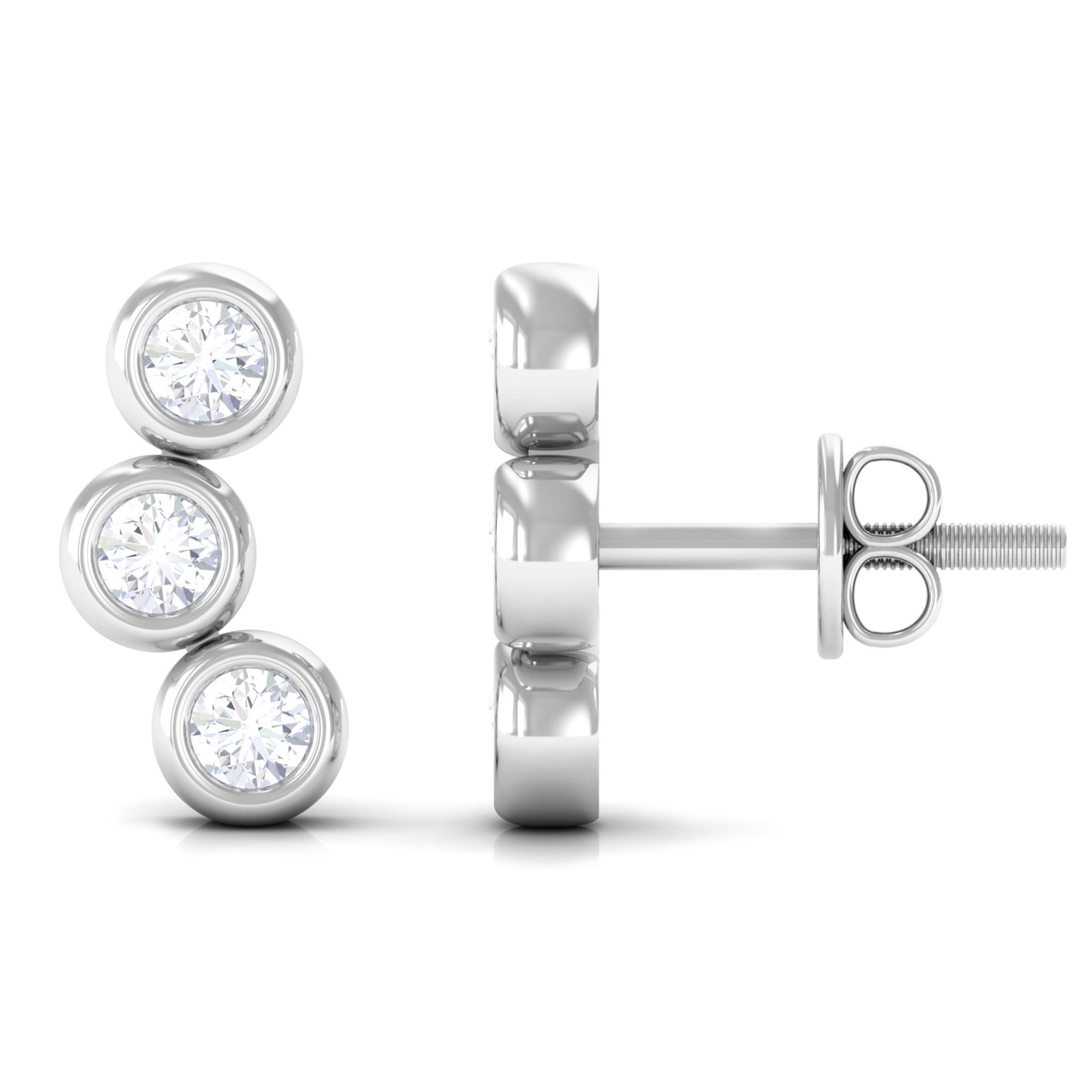 1/2 CT Bezel Set Round Moissanite Three Stone Stud Earrings Moissanite - ( D-VS1 ) - Color and Clarity - Rosec Jewels