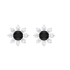 Black and White Diamond Floral Stud Earrings Black Diamond - ( AAA ) - Quality - Rosec Jewels