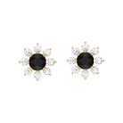 Black and White Diamond Floral Stud Earrings Black Diamond - ( AAA ) - Quality - Rosec Jewels