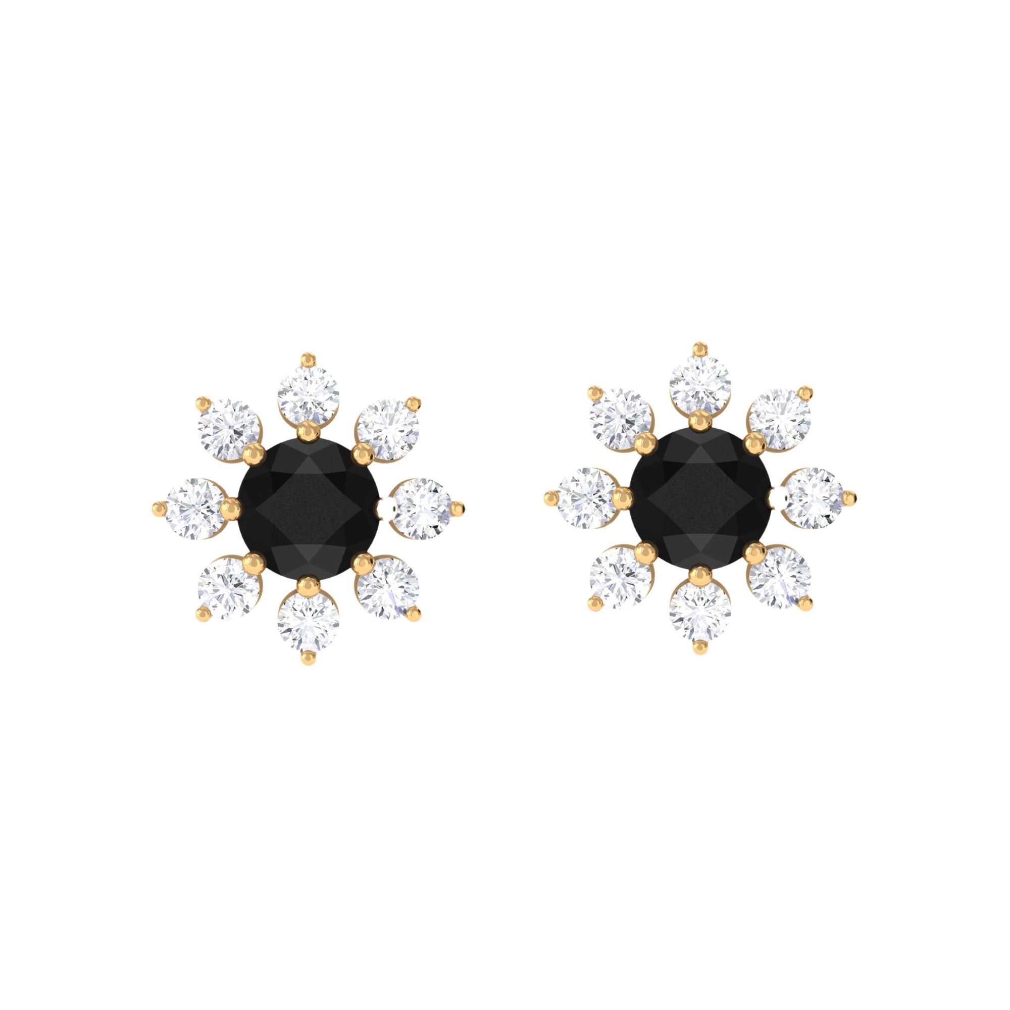 Black and White Diamond Floral Stud Earrings Black Diamond - ( AAA ) - Quality - Rosec Jewels