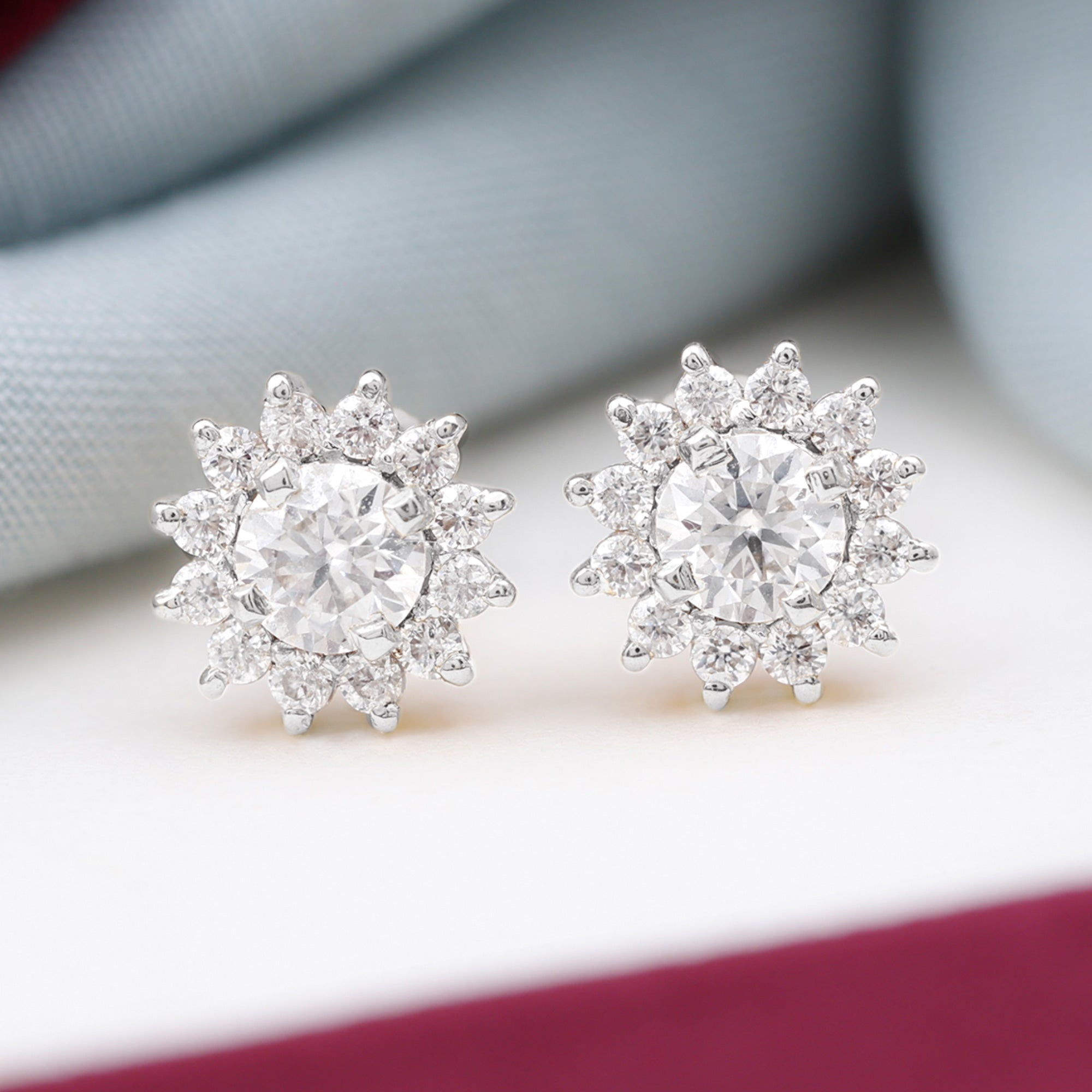 1.25 CT Round Moissanite Flower Halo Stud Earrings Moissanite - ( D-VS1 ) - Color and Clarity - Rosec Jewels