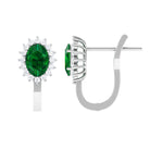 2 CT Oval Cut Created Emerald and Diamond Halo Stud Earring Lab Created Emerald - ( AAAA ) - Quality - Rosec Jewels