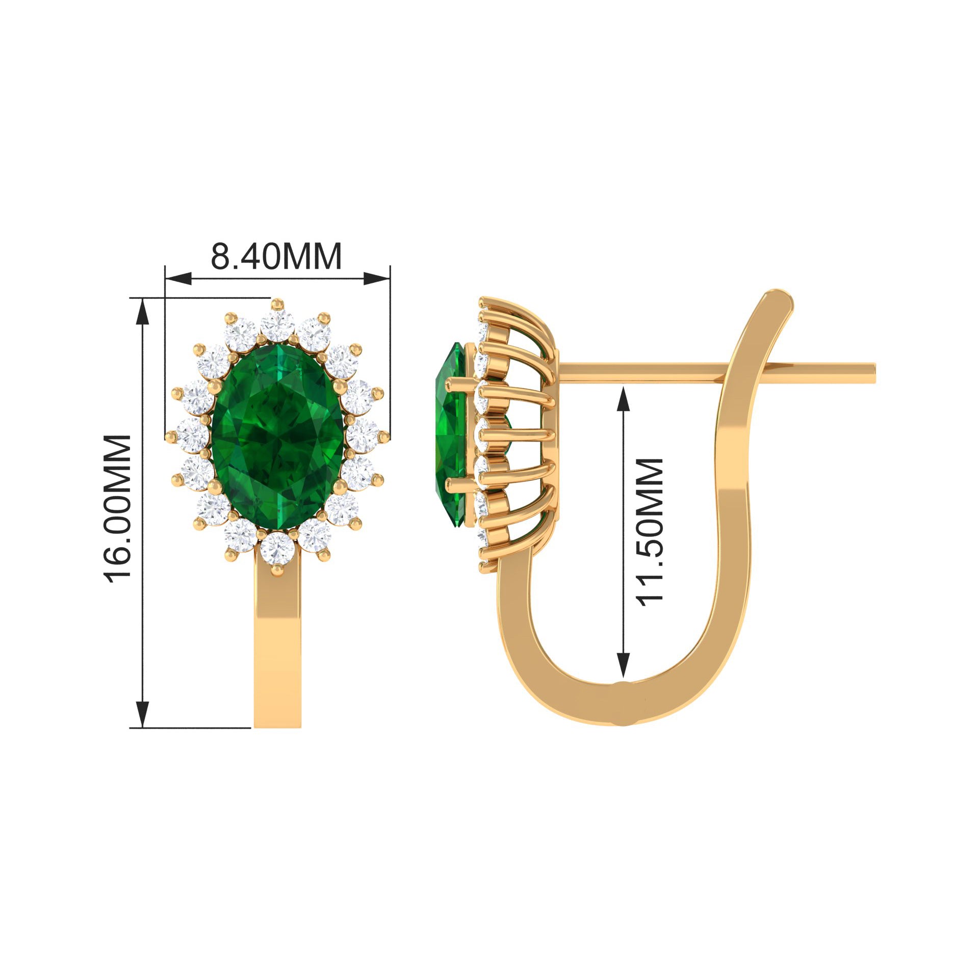 2 CT Oval Cut Created Emerald and Diamond Halo Stud Earring Lab Created Emerald - ( AAAA ) - Quality - Rosec Jewels