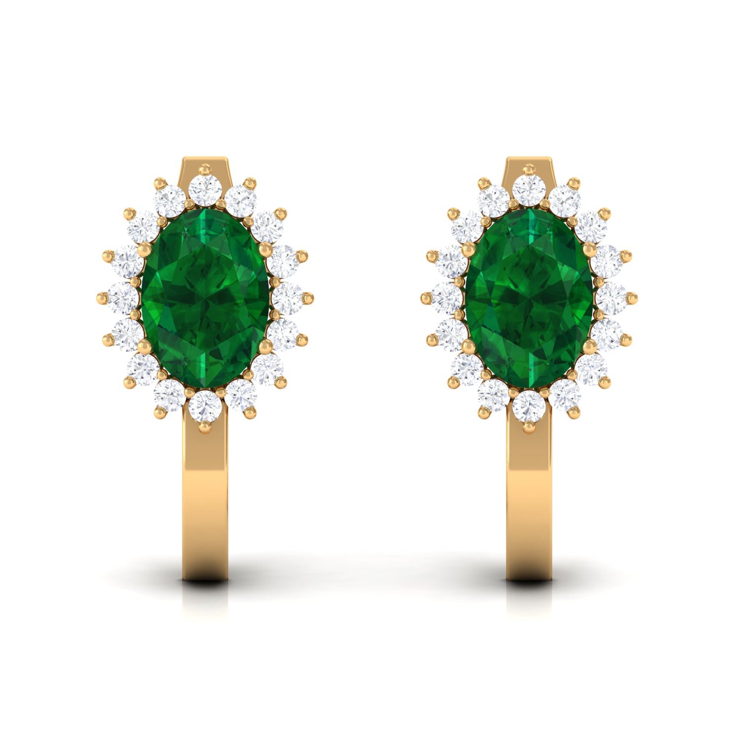 2 CT Oval Cut Created Emerald and Diamond Halo Stud Earring Lab Created Emerald - ( AAAA ) - Quality - Rosec Jewels