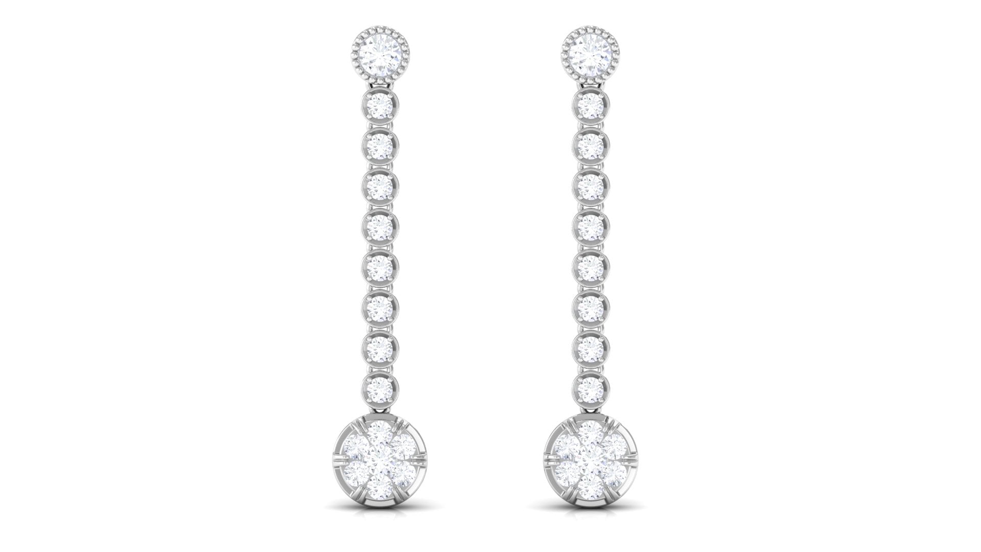 1 CT Round Moissanite Dangle Chain Earrings in Gold Moissanite - ( D-VS1 ) - Color and Clarity - Rosec Jewels