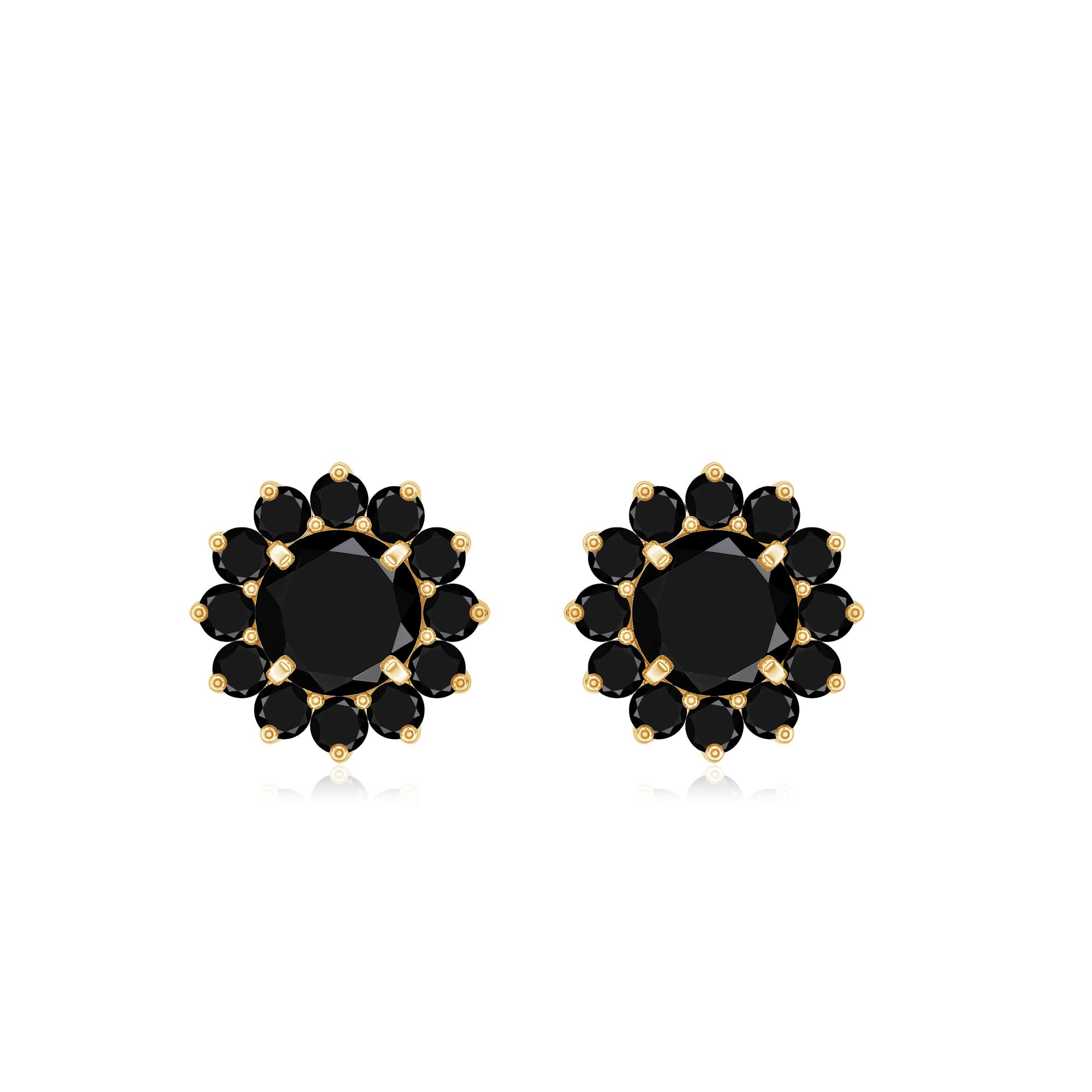 1.5 CT Natural Black Diamond Floral Stud Earrings in Prong Setting Black Diamond - ( AAA ) - Quality - Rosec Jewels