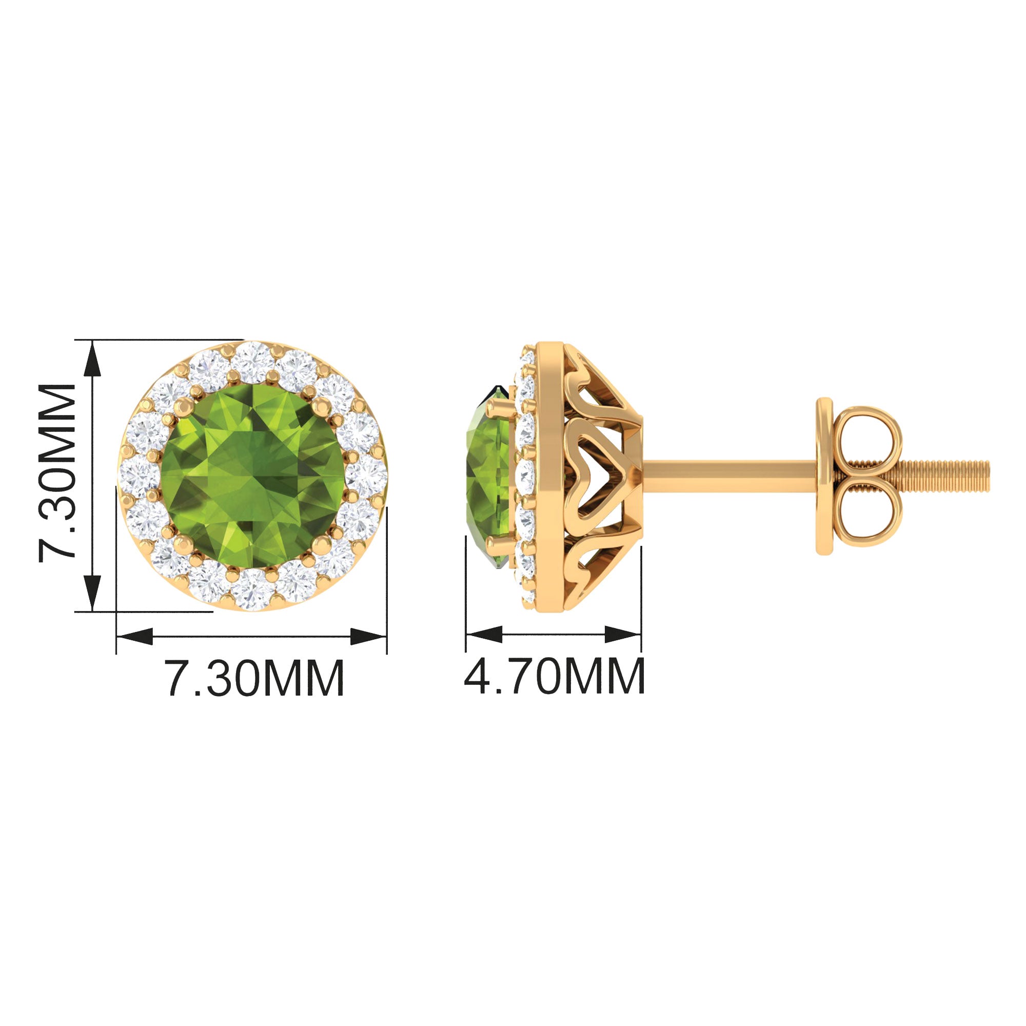 1.50 CT Round Peridot and Diamond Halo Stud Earrings Peridot - ( AAA ) - Quality - Rosec Jewels