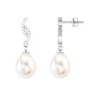 Freshwater Pearl Contemporary Drop Earring with Diamond Freshwater Pearl - ( AAA ) - Quality - Rosec Jewels