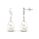 Freshwater Pearl Contemporary Drop Earring with Diamond Freshwater Pearl - ( AAA ) - Quality - Rosec Jewels