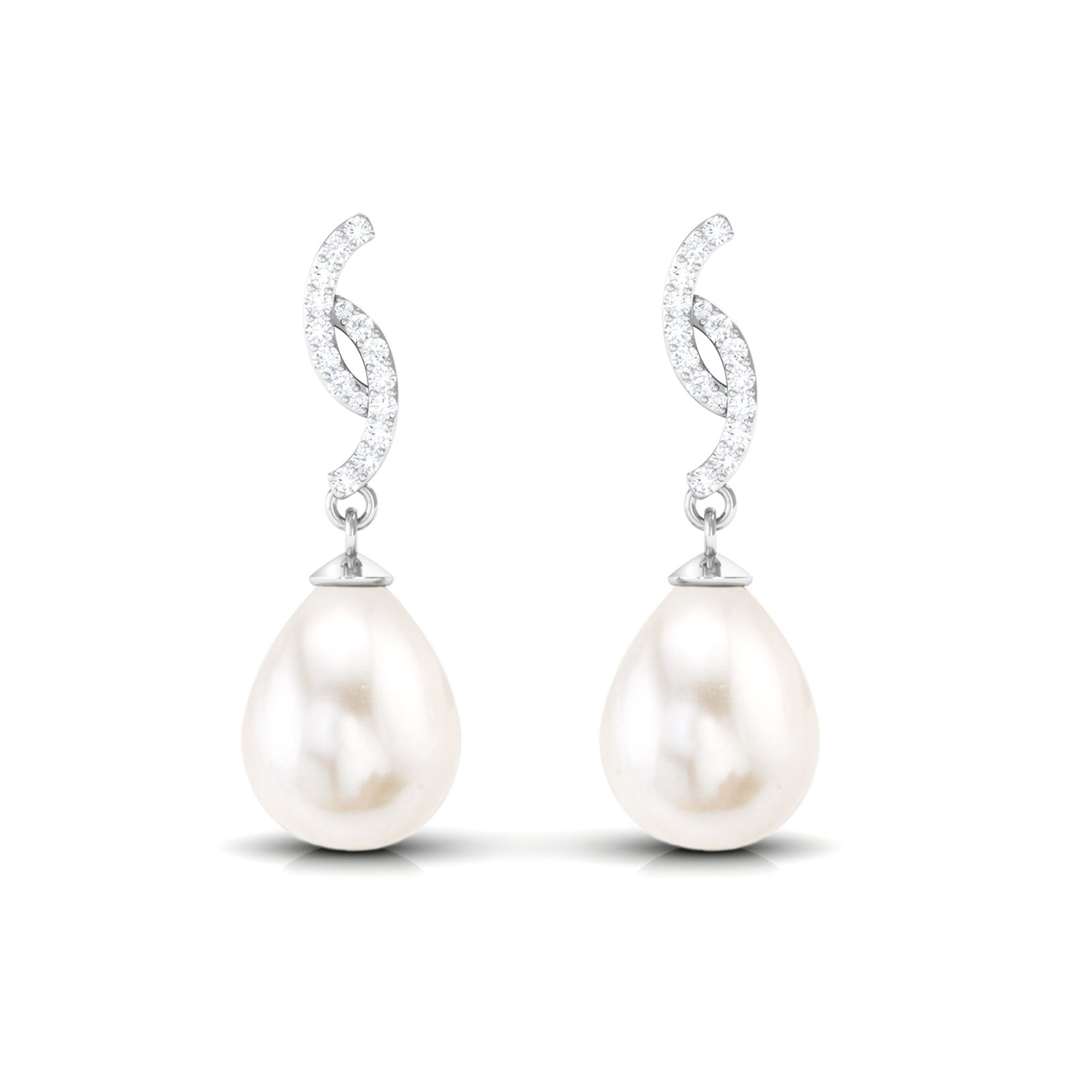 Freshwater Pearl Contemporary Drop Earring with Diamond Freshwater Pearl - ( AAA ) - Quality - Rosec Jewels