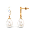 Freshwater Pearl Contemporary Drop Earring with Diamond Freshwater Pearl - ( AAA ) - Quality - Rosec Jewels