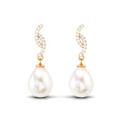 Freshwater Pearl Contemporary Drop Earring with Diamond Freshwater Pearl - ( AAA ) - Quality - Rosec Jewels