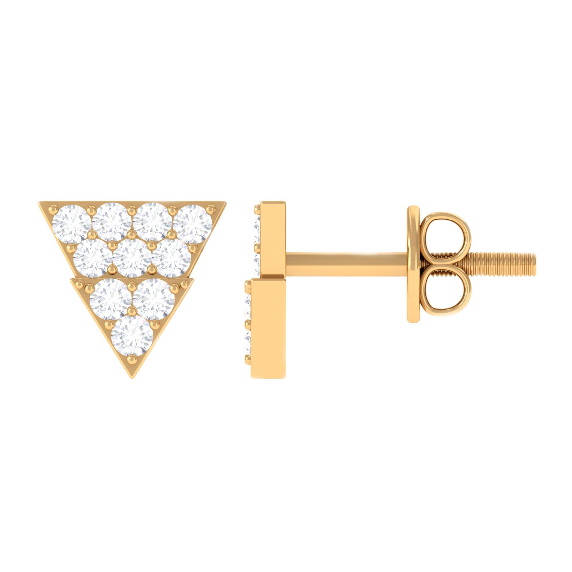 1/2 CT Zircon Triangle Gold Stud Earrings in Pave Setting Zircon - ( AAAA ) - Quality - Rosec Jewels