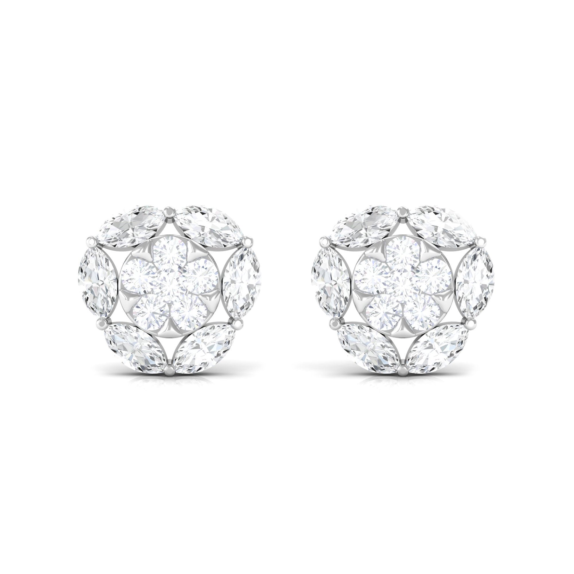 1/2 CT Zircon Cluster Stud Earrings in Pave Setting Zircon - ( AAAA ) - Quality - Rosec Jewels