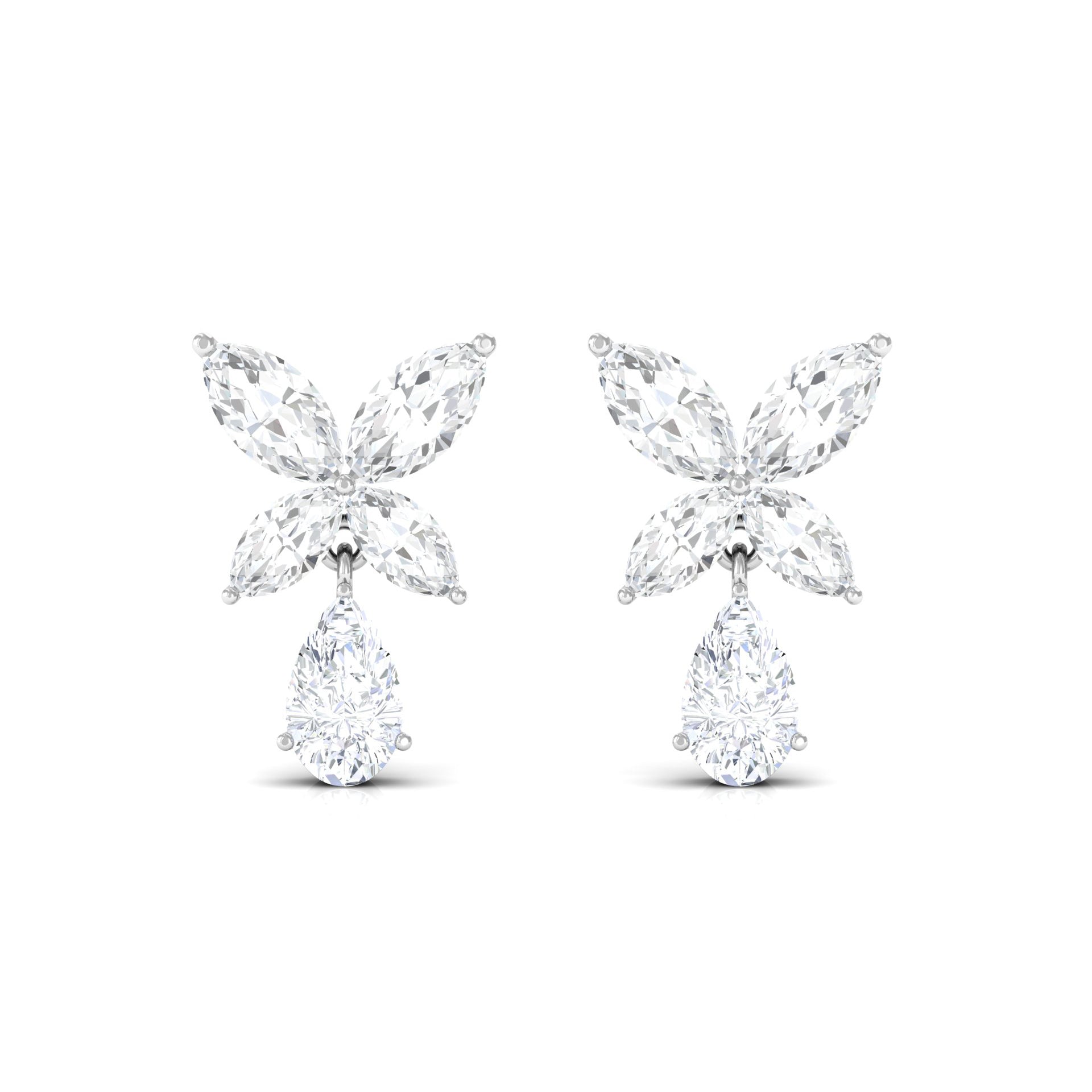 2 CT Contemporary Flower Drop Earrings with Zircon in Gold Zircon - ( AAAA ) - Quality - Rosec Jewels