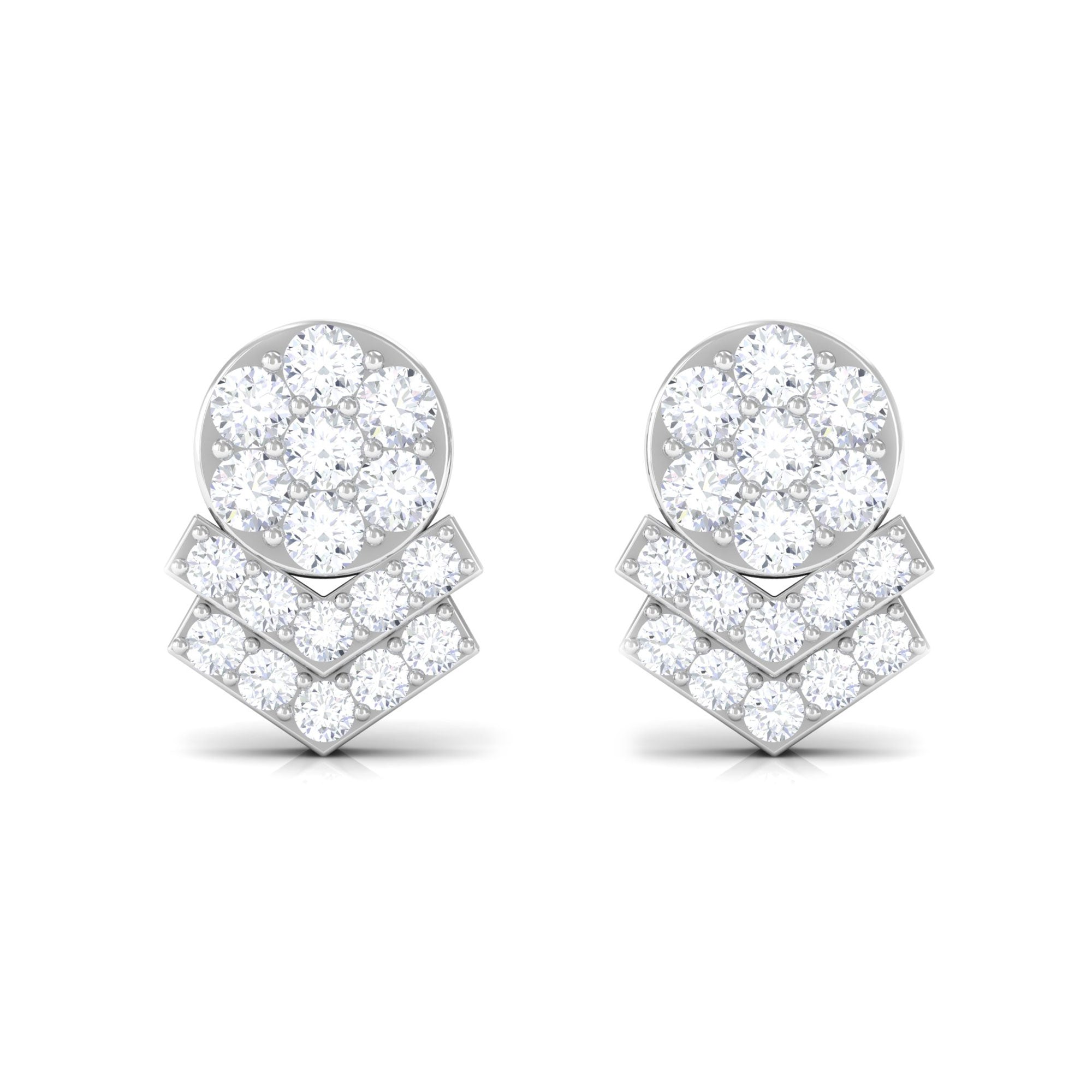 1/2 CT Certified Zircon Cocktail Stud Earrings in Pave Setting Zircon - ( AAAA ) - Quality - Rosec Jewels