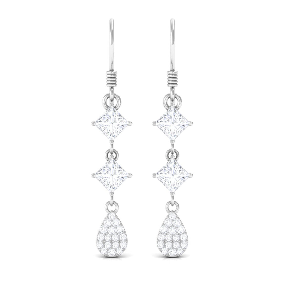 2 CT Princess and Round Cut Moissanite Dangle Drop Earrings Moissanite - ( D-VS1 ) - Color and Clarity - Rosec Jewels