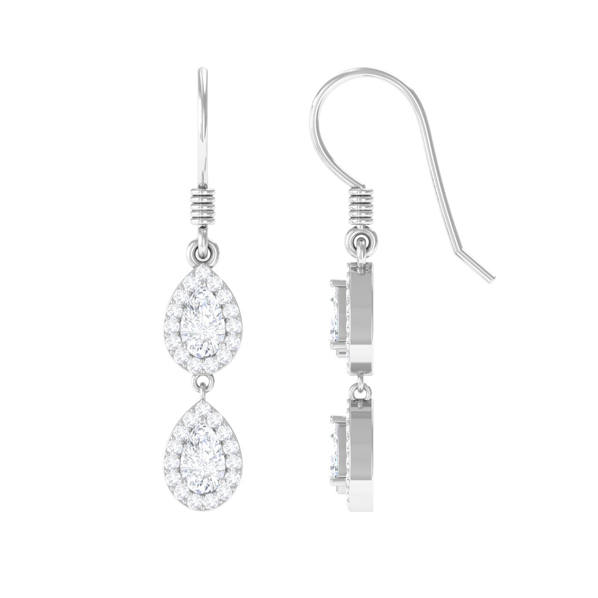 1 CT Pear and Round Cut Moissanite Dangle Earrings Moissanite - ( D-VS1 ) - Color and Clarity - Rosec Jewels