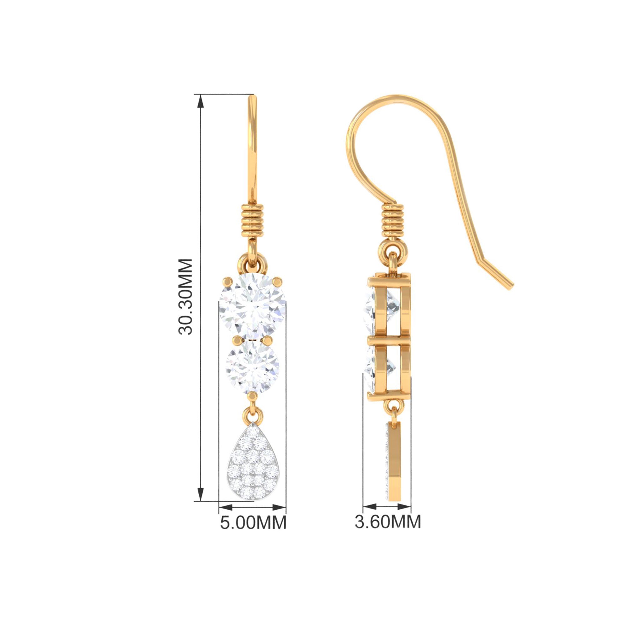 1.75 CT Zircon Minimal Dangle Earrings in Gold Zircon - ( AAAA ) - Quality - Rosec Jewels